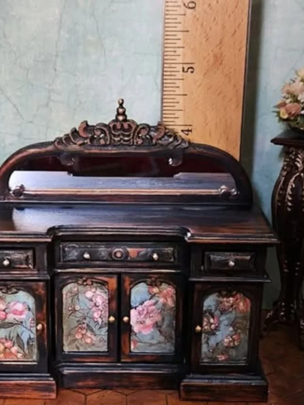 Dollhouse Miniature Sideboard One of a Kind Walnut Construction Hand Painted